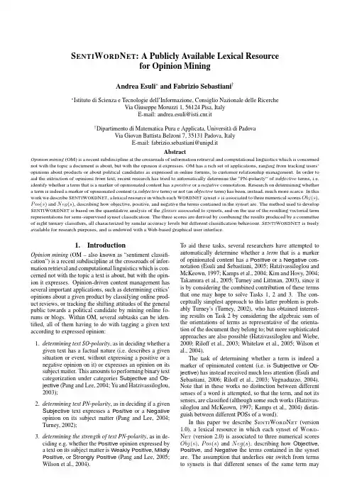 SENTIWORDNET A publicly available lexical resource for opinion mining