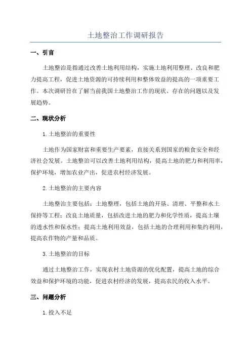 土地整治工作调研报告