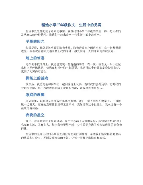 精选小学三年级作文生活中的见闻400字