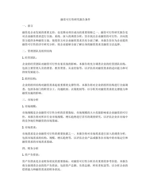融资可行性研究报告条件
