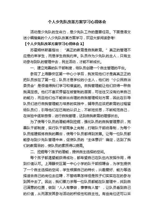 个人少先队改革方案学习心得体会