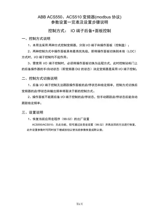 ABB ACS550、ACS510变频器调试参数表(modbus通讯)