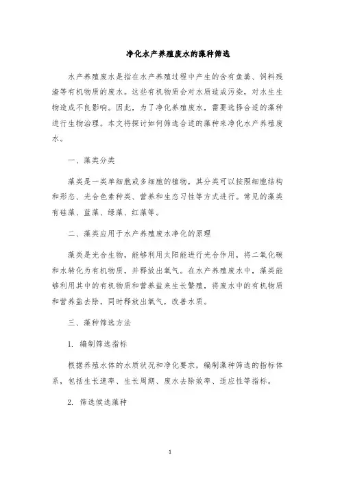 净化水产养殖废水的藻种筛选