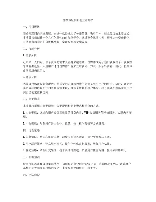 自媒体短创新创业计划书