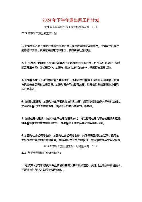 2024年下半年派出所工作计划6篇