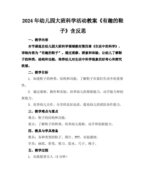 2024年幼儿园大班科学活动教案《有趣的鞋子》含反思