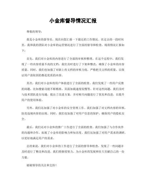 小金库督导情况汇报