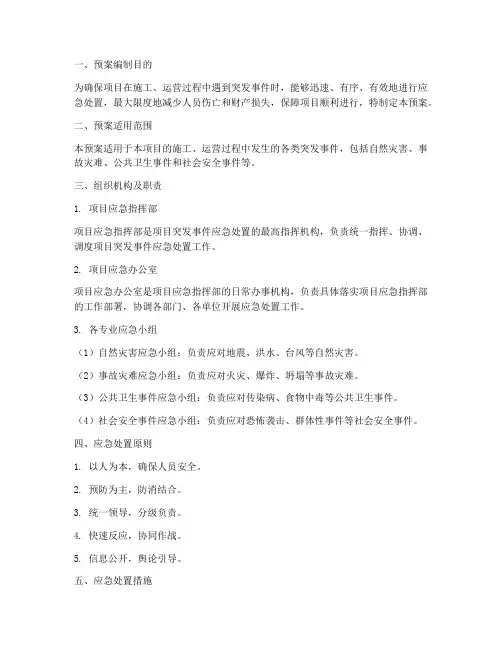 项目突发事件应急预案范文