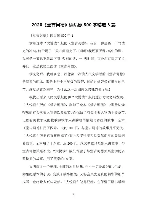 2020《堂吉诃德》读后感800字精选5篇