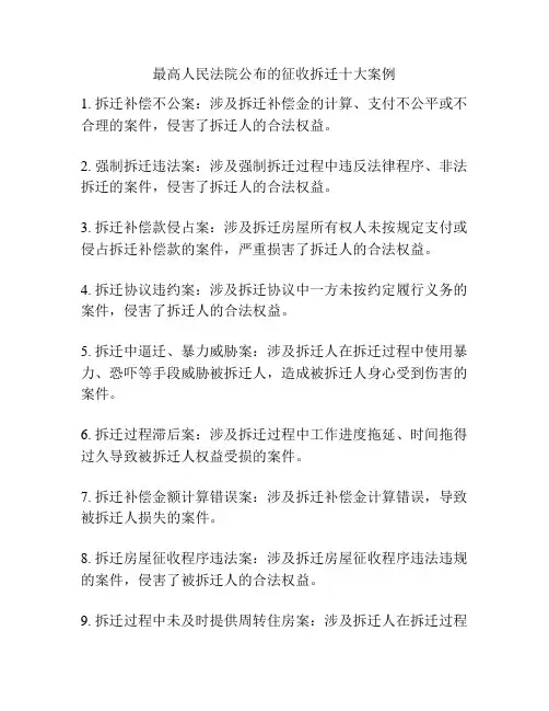 最高人民法院公布的征收拆迁十大案例