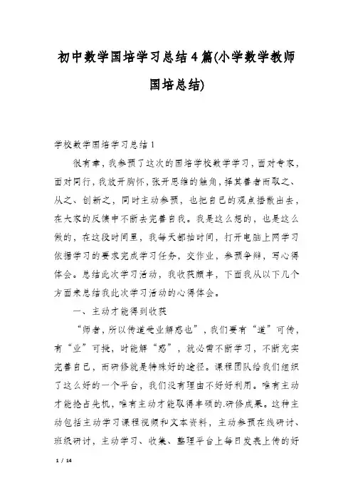 初中数学国培学习总结4篇(小学数学教师国培总结)