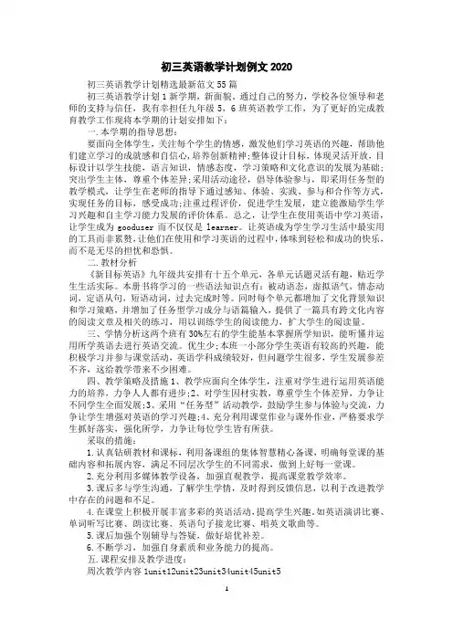 初三英语教学计划例文2020