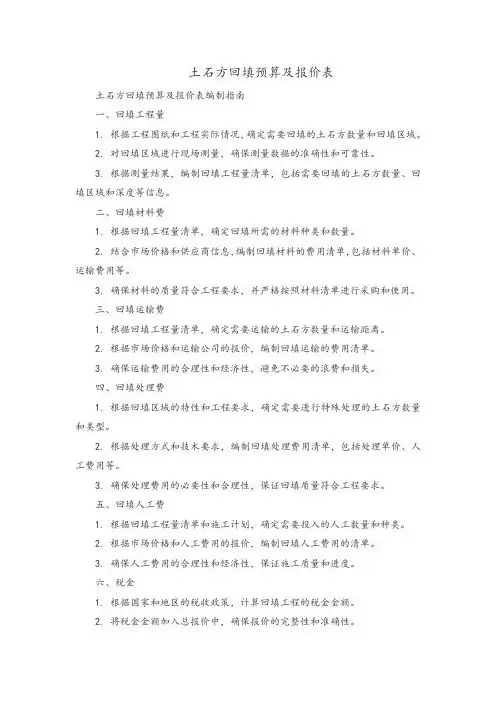 土石方回填预算及报价表
