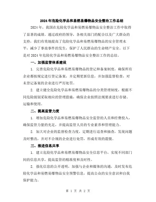 2024年危险化学品和易燃易爆物品安全整治工作总结