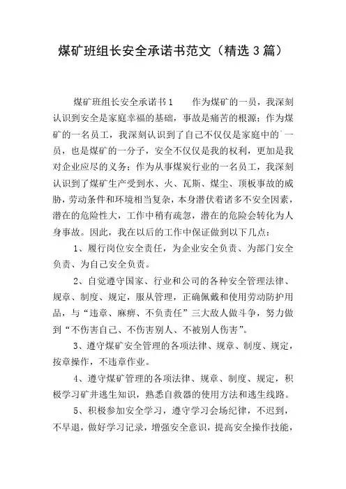 煤矿班组长安全承诺书范文(精选3篇)