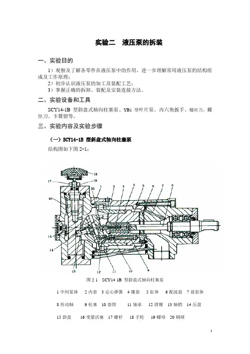液压泵拆装实验指导书