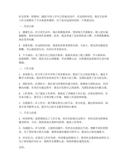 个人近期生活和工作总结