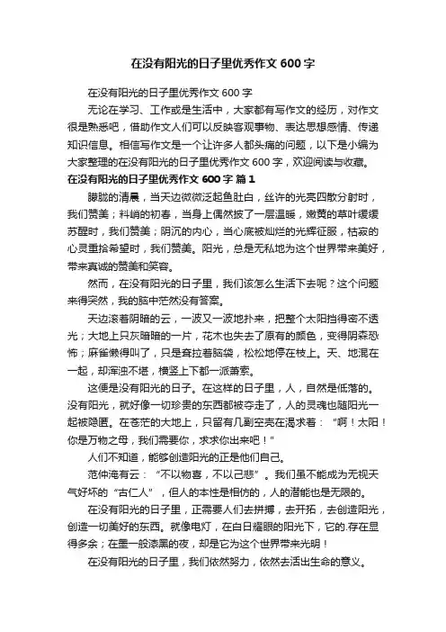 在没有阳光的日子里优秀作文600字