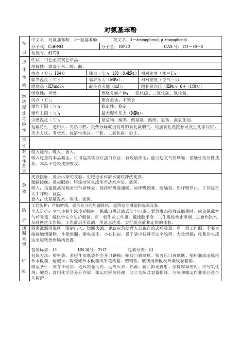 对氨基苯酚(危化品安全技术说明书)