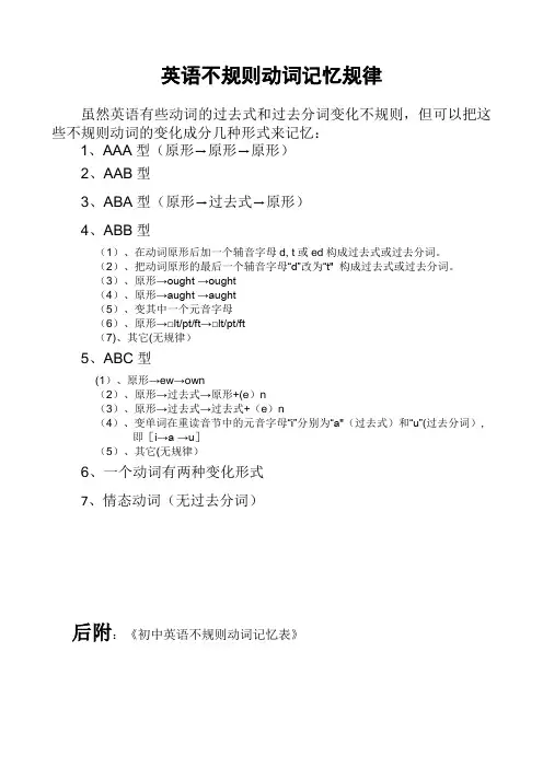 不规则动词过去式和过去分词表(附音标)