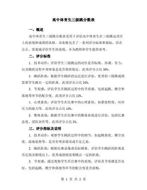 高中体育生三级跳分数表