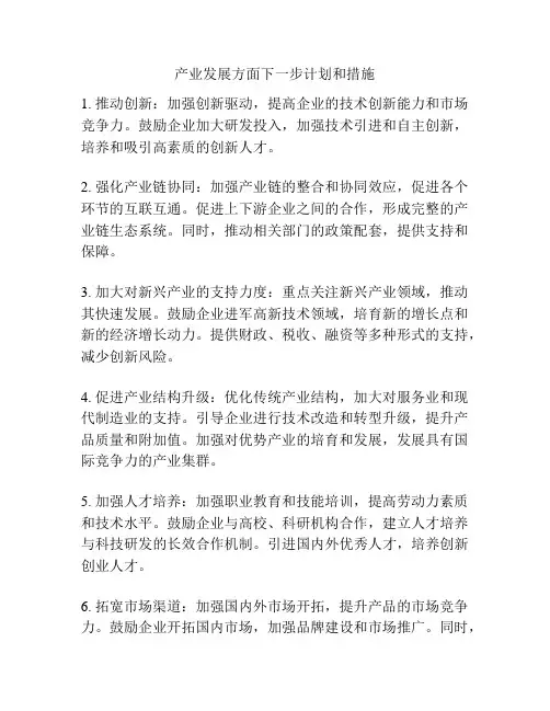 产业发展方面下一步计划和措施