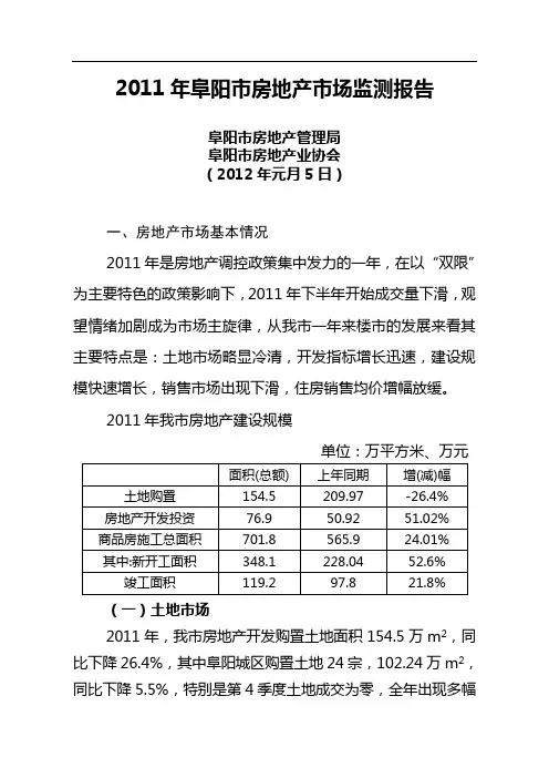 2011年阜阳市房地产市场监测报告