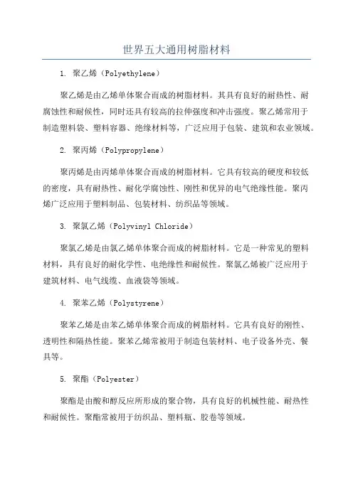 世界五大通用树脂材料