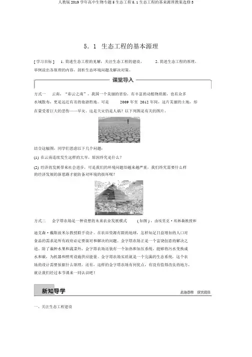 人教版2019学年高中生物专题5生态工程5.1生态工程的基本原理学案选修3