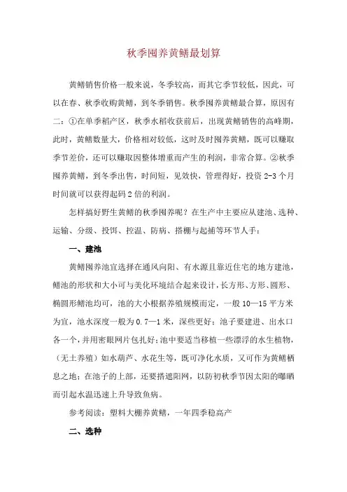 秋季囤养黄鳝最划算