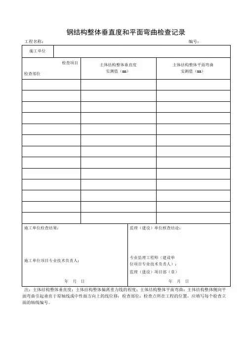 钢结构整体垂直度和平面弯曲检查记录