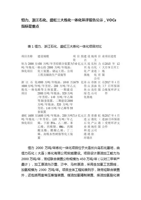 恒力、浙江石化、盛虹三大炼化一体化环评报告公示，VOCs指标是重点