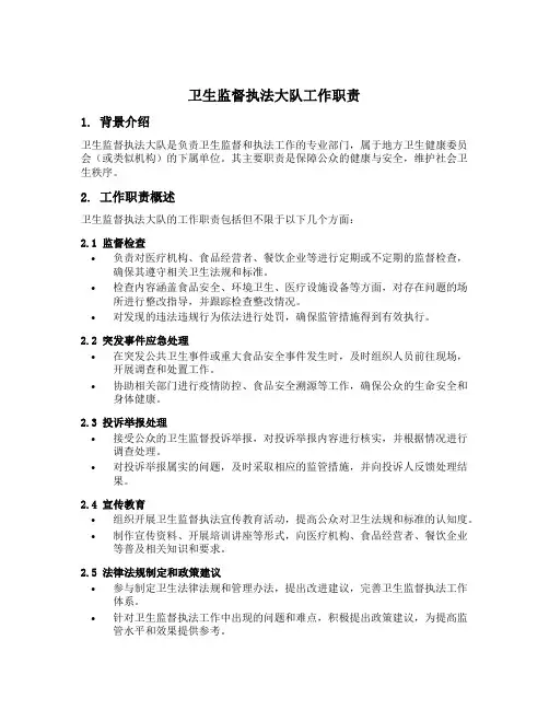 卫生监督执法大队工作职责