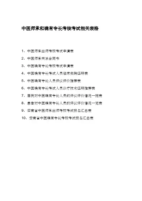 云南省中医师承和确有专长考核考试相关表格