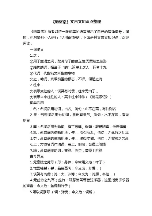 《陋室铭》文言文知识点整理
