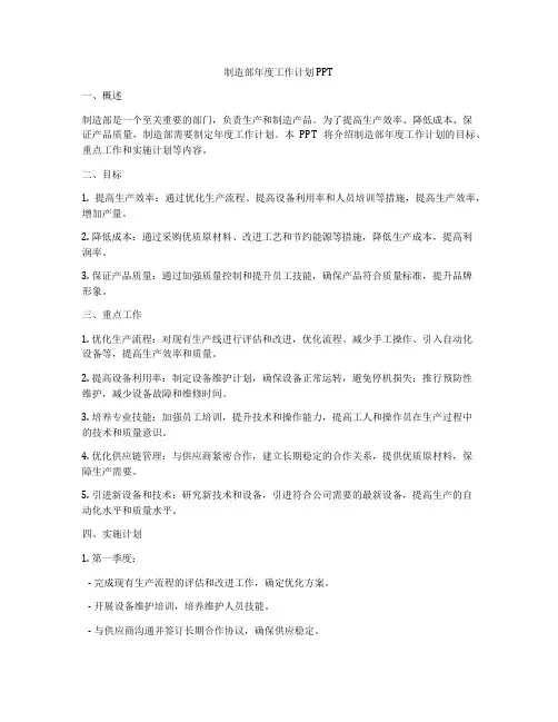 制造部年度工作计划 PPT