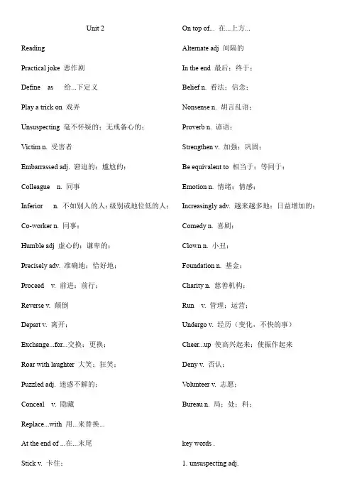 上海市牛津版英语高二下Unit2知识梳理