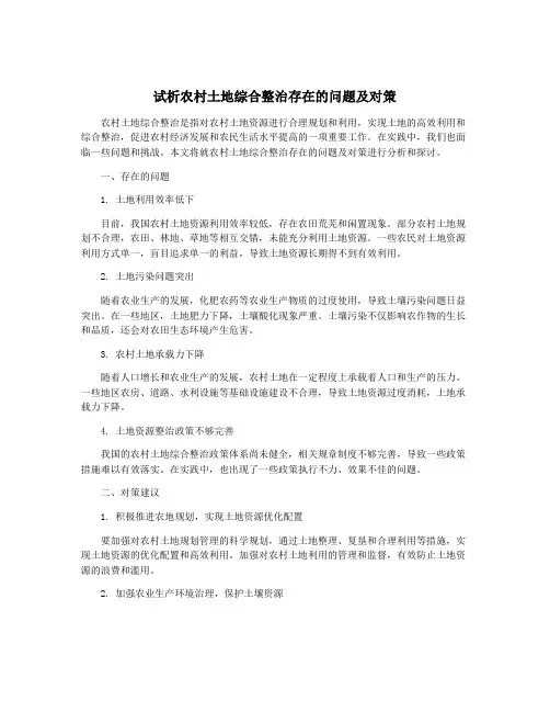试析农村土地综合整治存在的问题及对策