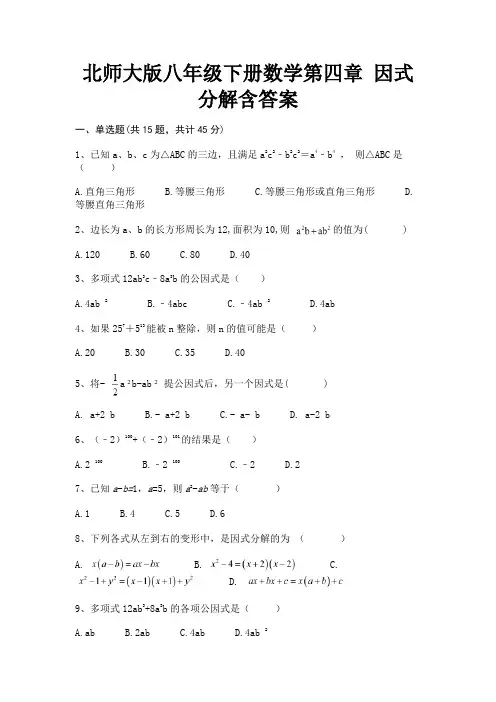 北师大版八年级下册数学第四章 因式分解含答案(有解析)