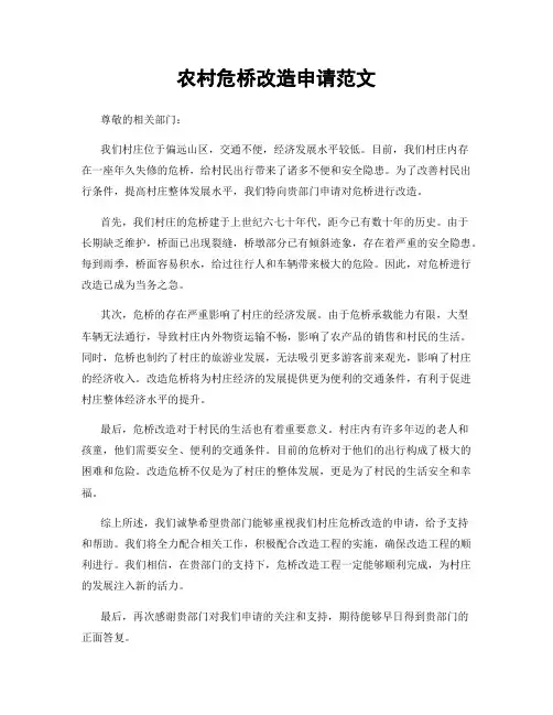 农村危桥改造申请范文