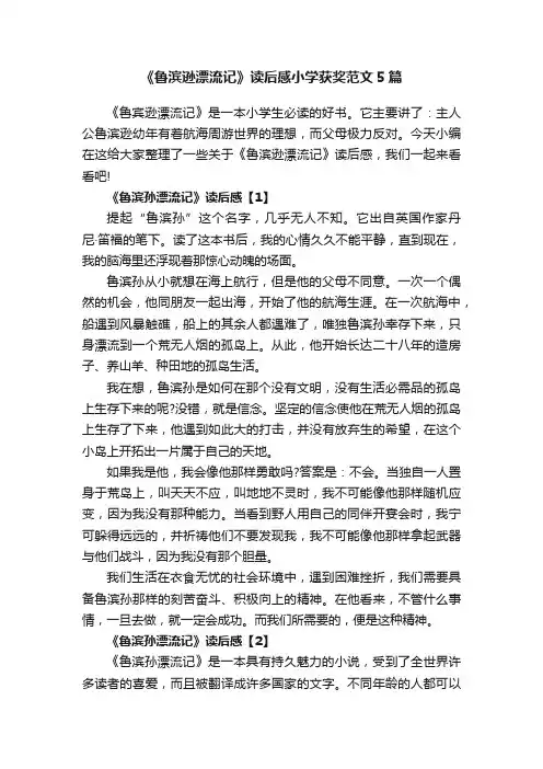 《鲁滨逊漂流记》读后感小学获奖范文5篇