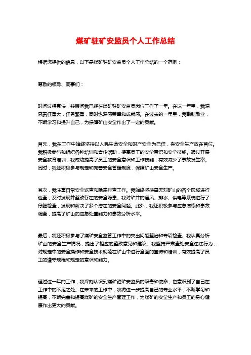 煤矿驻矿安监员个人工作总结