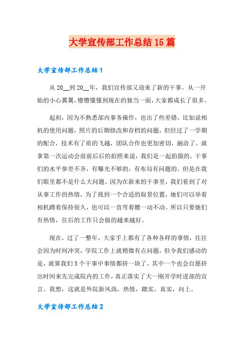 大学宣传部工作总结15篇