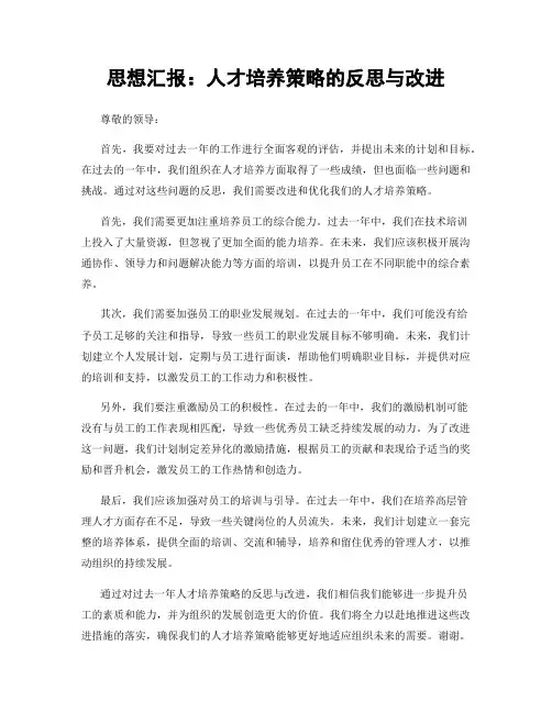 思想汇报：人才培养策略的反思与改进