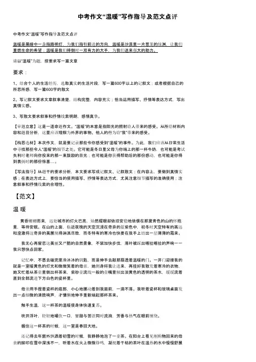 中考作文“温暖”写作指导及范文点评