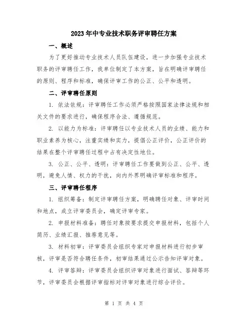 2023年中专业技术职务评审聘任方案