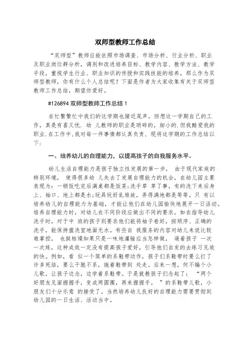 双师型教师工作总结