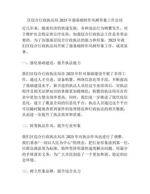 区综合行政执法局2023年强基础转作风树形象工作总结