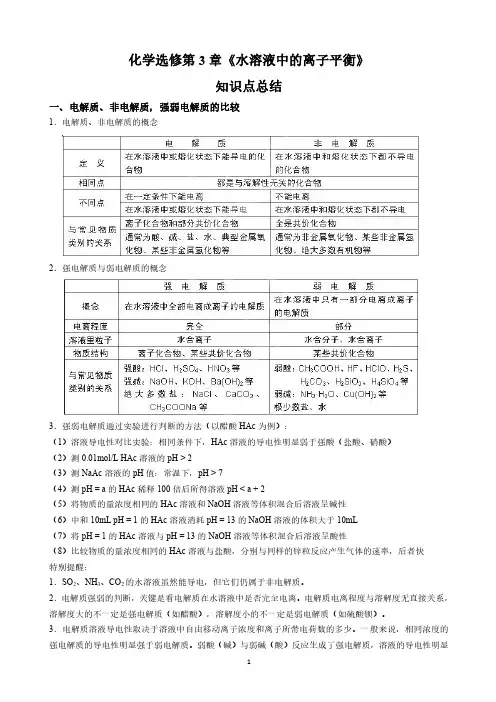 化学选修第3章《水溶液中的离子平衡》知识点总结