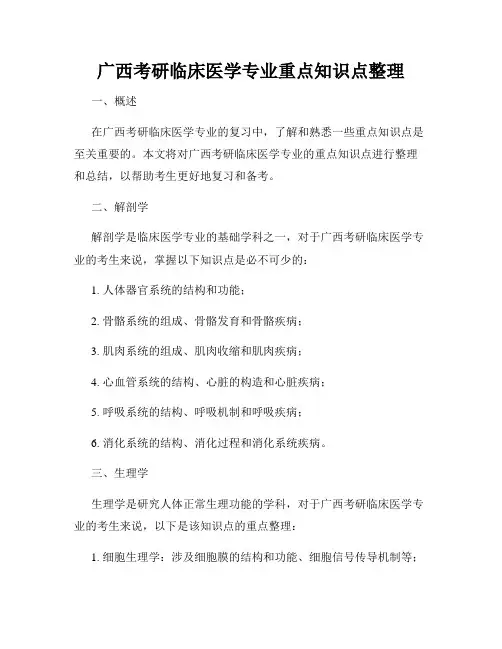 广西考研临床医学专业重点知识点整理